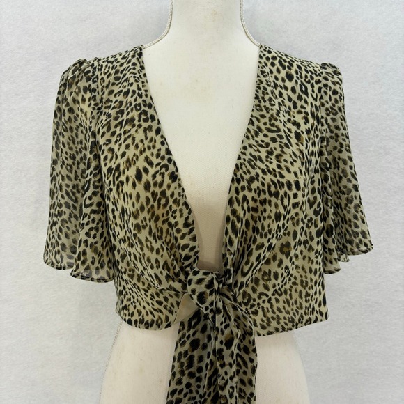 E.ssue Animal Print Crop Top SMALL Tie Front Flutter Sleeve Edgy Party Going Out - Picture 7 of 13